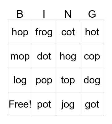 op/ot/og words Bingo Card
