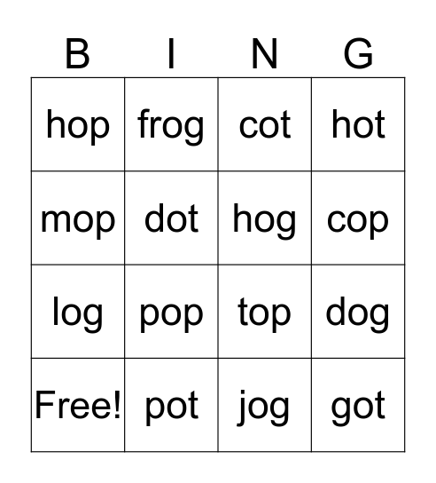 op/ot/og words Bingo Card