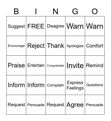 INTENT Bingo Card