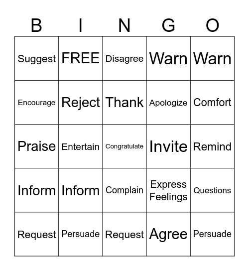 INTENT Bingo Card