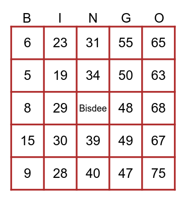 Bisdee Bingo Time Bingo Card