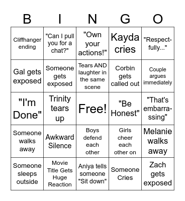 Love Island Bingo Card