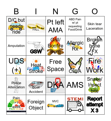 4TH JULY HOSPITAL BINGO Card