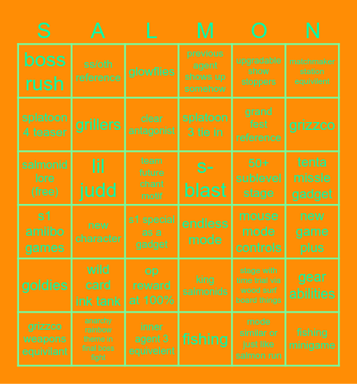 SPLATOON RIADERS FULL RELEASE BINGO!! Bingo Card