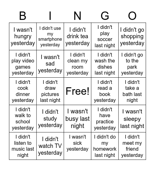 Untitled Bingo Card