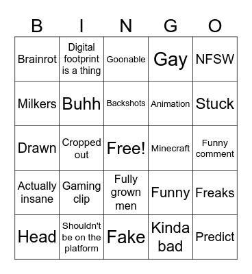 Sus shorts Bingo Card