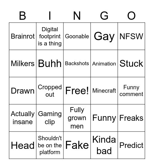Sus shorts Bingo Card