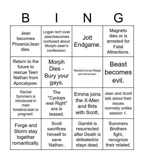 X-Men 97 Season 2 Bingo Card