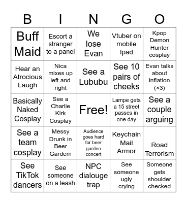 Anime Expo 2026 Bingo Card