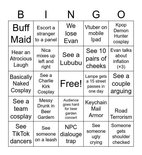 Anime Expo 2026 Bingo Card