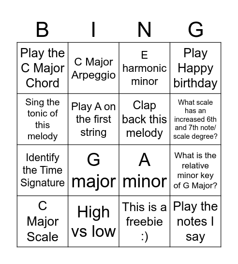Music Recap Bingo Card