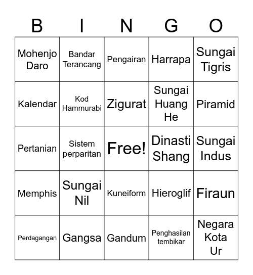 Tamadun Bingo Card