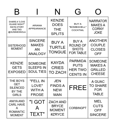 LOVE ISLAND BINGO Card