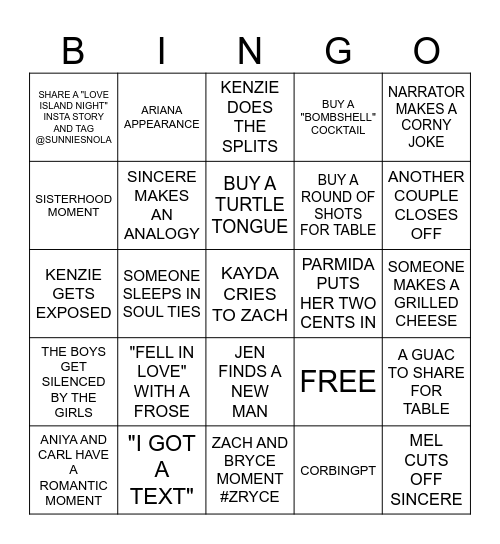 LOVE ISLAND BINGO Card