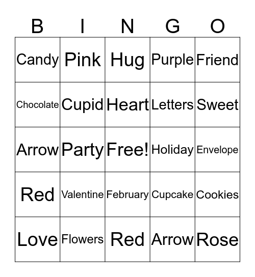Valentine' Day Bingo Card