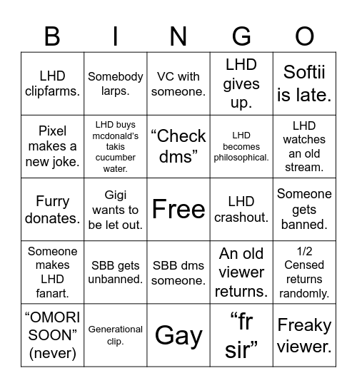 LHD Studios Bingo Card