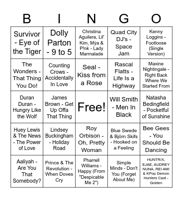Movie Songs 1 Bingo Card