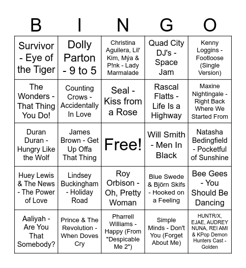 Movie Songs 1 Bingo Card