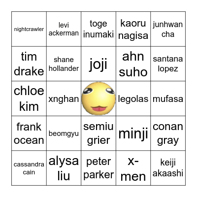my fav characters/people bingo Card