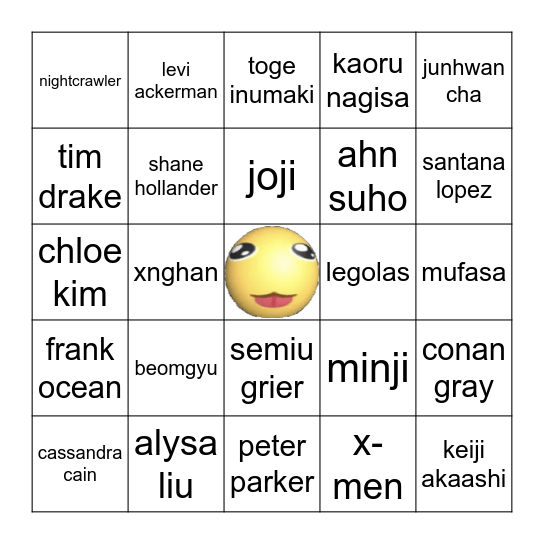 my fav characters/people bingo Card