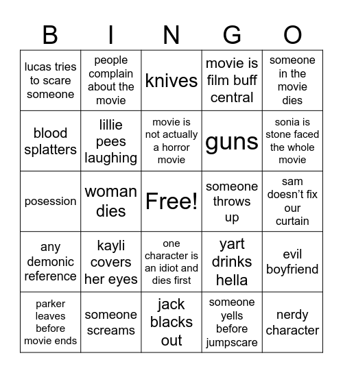 yartlez bingo Card