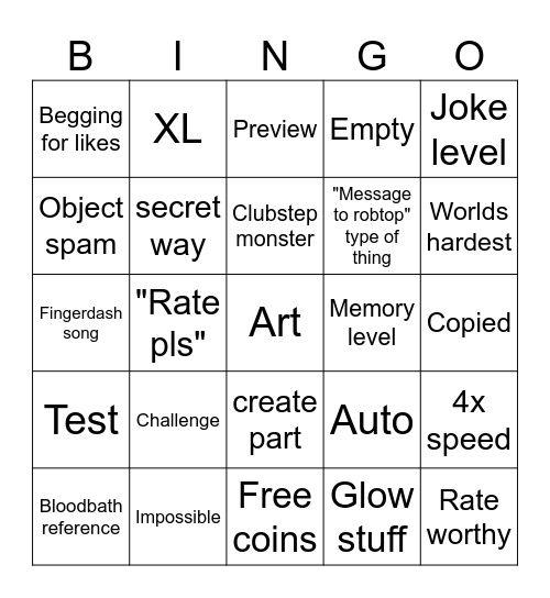 Recent tab Bingo Card