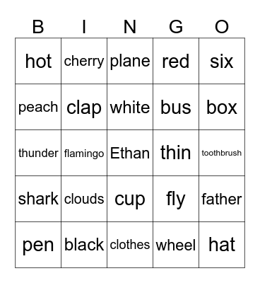 Phonics Bingo Card
