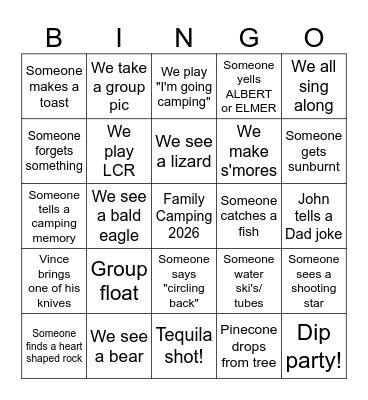 Family Camping Bingo 2026 Bingo Card