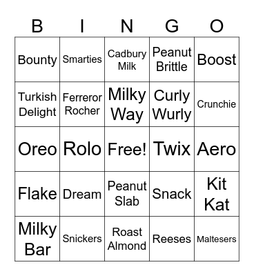 Chocolate Bingo Card