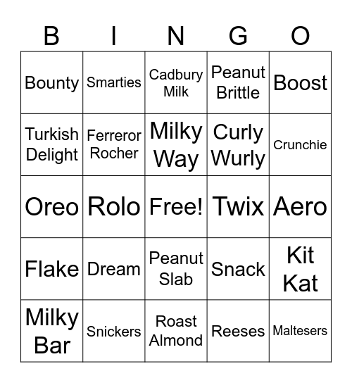 Chocolate Bingo Card