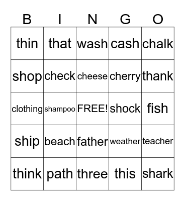 EZ Phonics Bingo Card