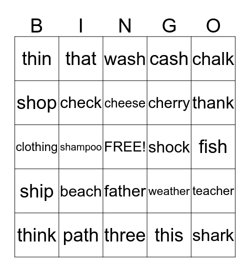 EZ Phonics Bingo Card