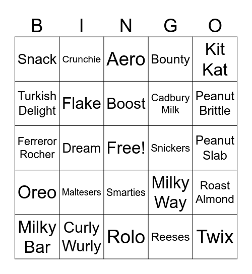 Chocolate Bingo Card