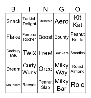 Chocolate Bingo Card