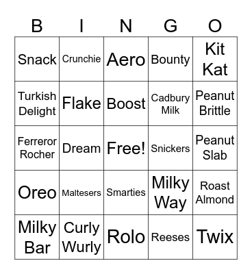 Chocolate Bingo Card