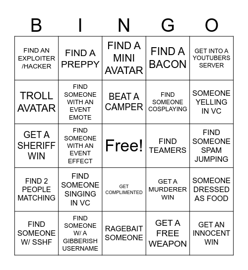 Murder Mystery BINGO Card