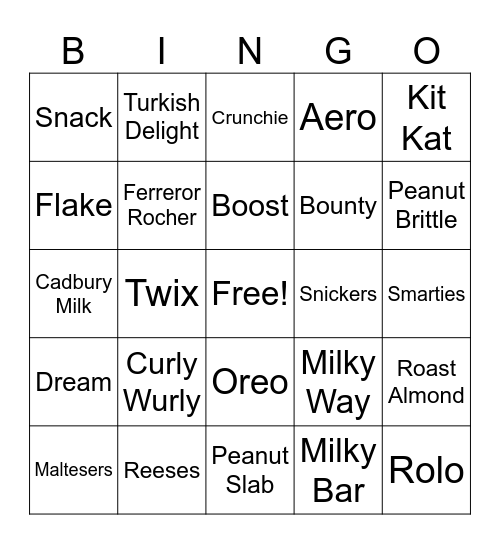 Chocolate Bingo Card