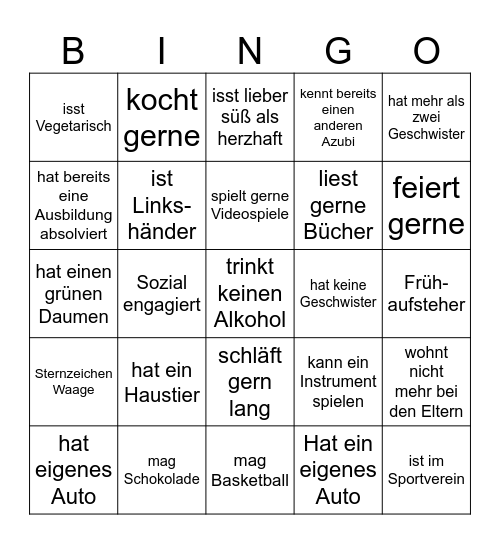 Kennenlern-Bingo Card