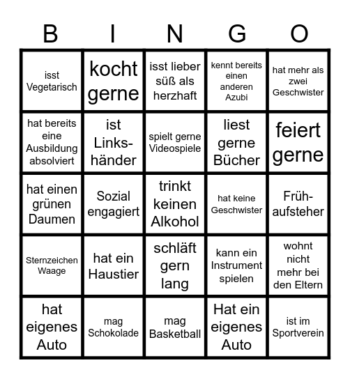 Kennenlern-Bingo Card