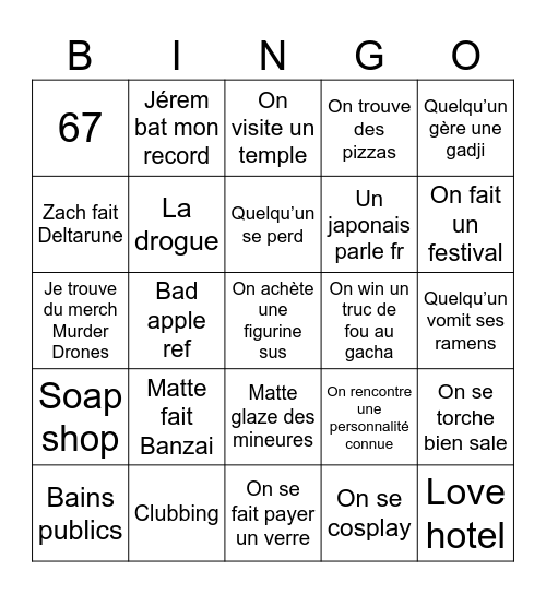 Banzai Bingo Card