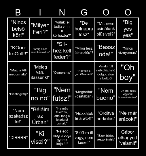 AE tábor Bingo Card