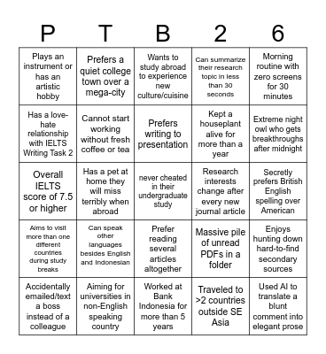 IHT PTB Bingo Card
