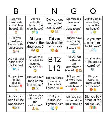 B12 L13 Did you buy bread at the bakehouse? 🍞🛍️ Bingo Card