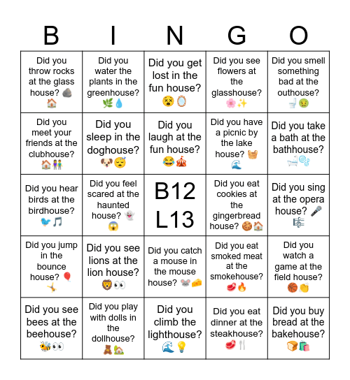 B12 L13 Did you buy bread at the bakehouse? 🍞🛍️ Bingo Card