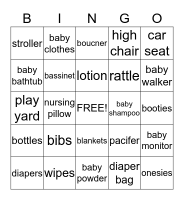 Baby Shower  Bingo Card