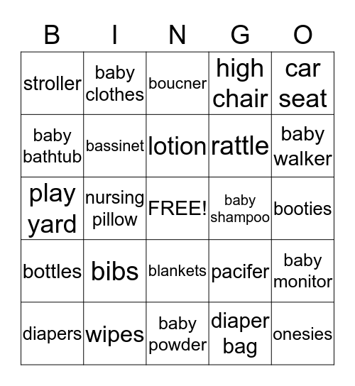 Baby Shower  Bingo Card