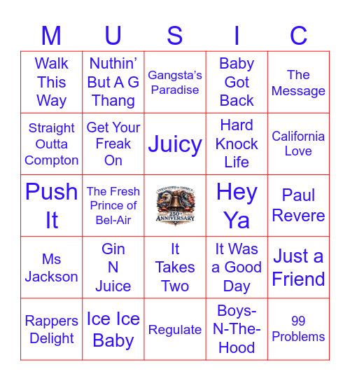 Old Skool Hip Hop Bingo Card