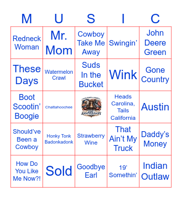 Country Throwbacks Bingo Card