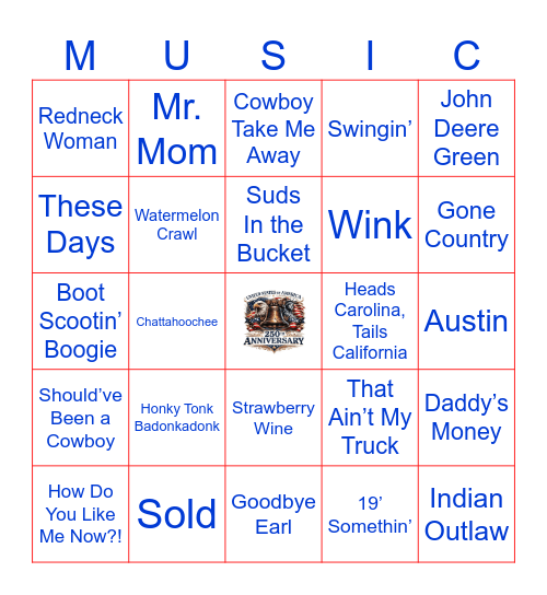 Country Throwbacks Bingo Card