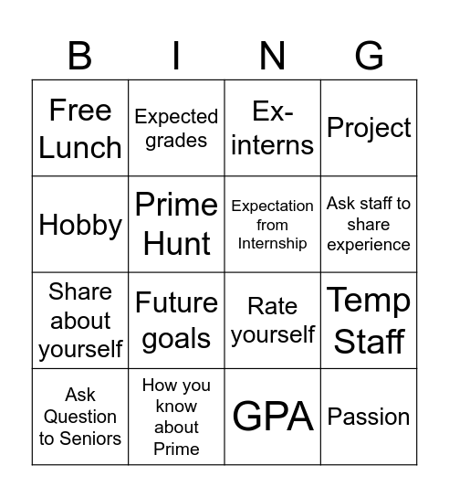 Interview Bingo Card
